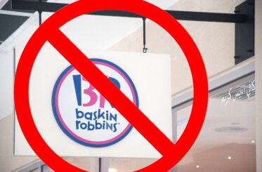 Baskin-Robbins sign with a big red "cancel" symbol over it