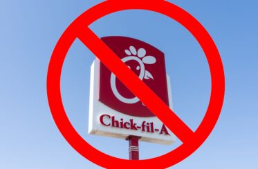 Chick-fil-A sign with a big red "Cancel" symbol over it