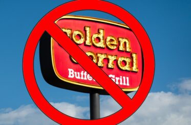 Golden Corral sign with a big red cancel symbol over it
