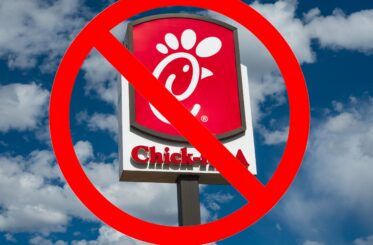 Chick-fil-A sign with a big red cancel symbol over it
