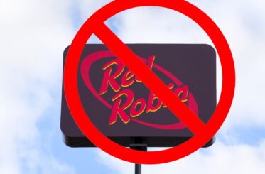 Red Robin sign with a big red cancel symbol over it