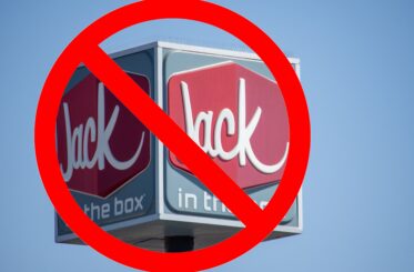 Jack in the Box sign with a "no" sign over it.