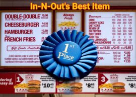 In-N-Out Menu with a blue ribbon on it and "In-N-Out's Best Item"