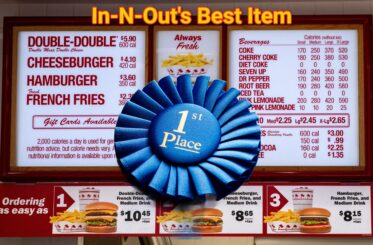 In-N-Out Menu with a blue ribbon on it and "In-N-Out's Best Item"