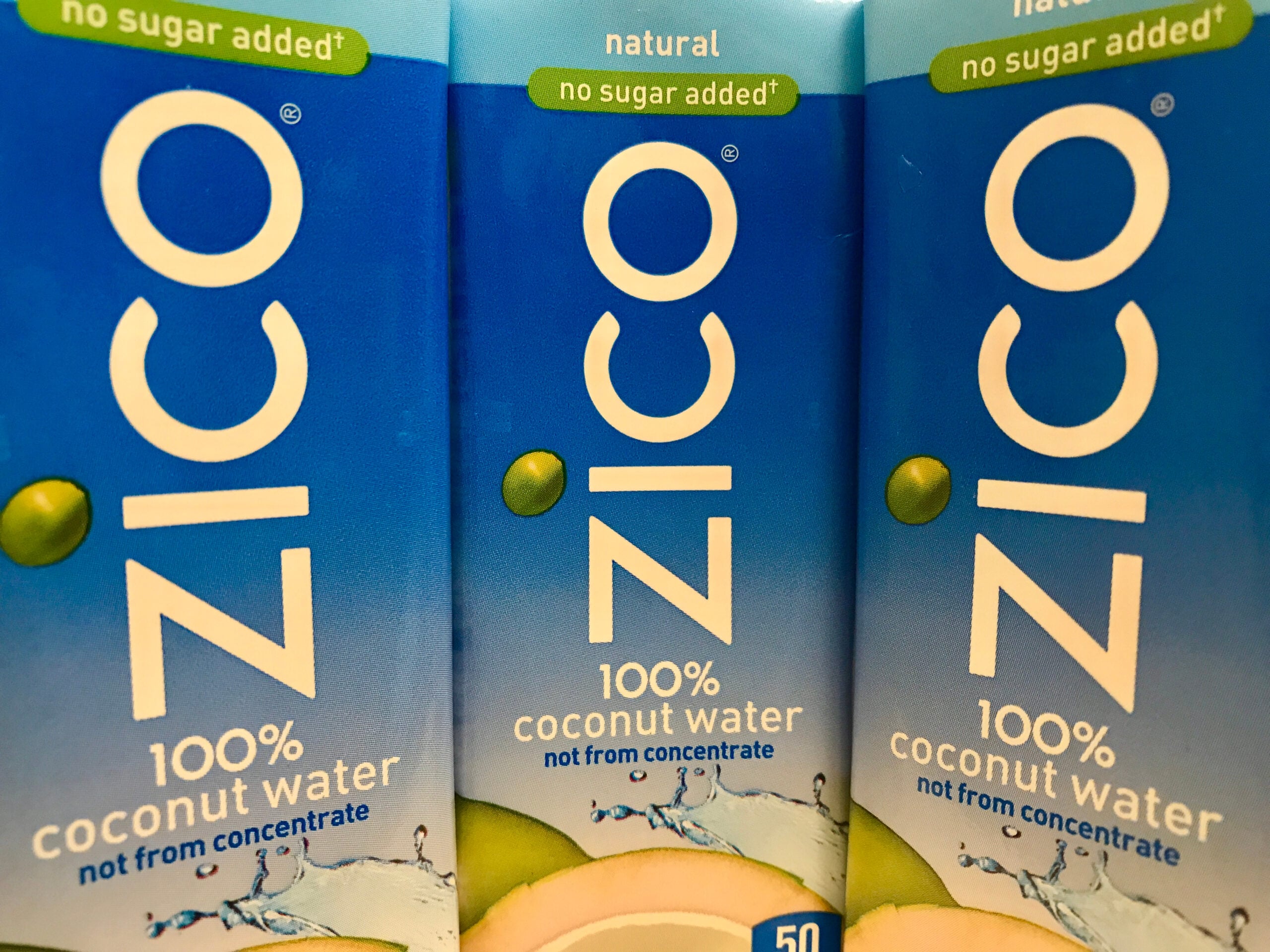Three bottles of 250ml Zico coconut waters.