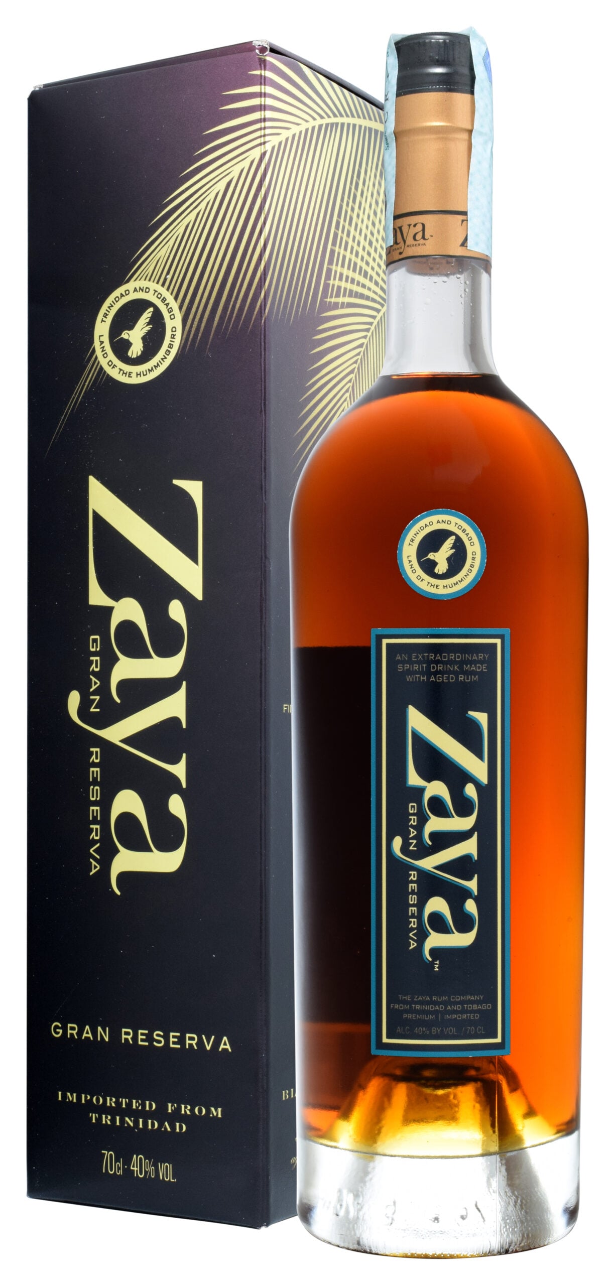 An isolated bottle of Zaya Rum. 