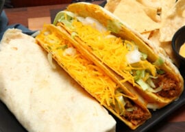 Taco Bell tacos with other items from the menu.