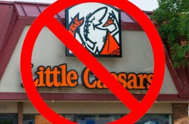 Little Caesars logo with a big red "cancel" symbol over it