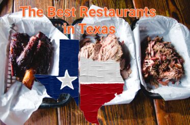 "The Best Restaurants in Texas" with barbecue and a Texas flag outline of the state.