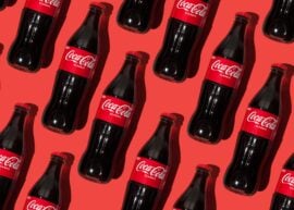 Coca-Cola bottles on a red background