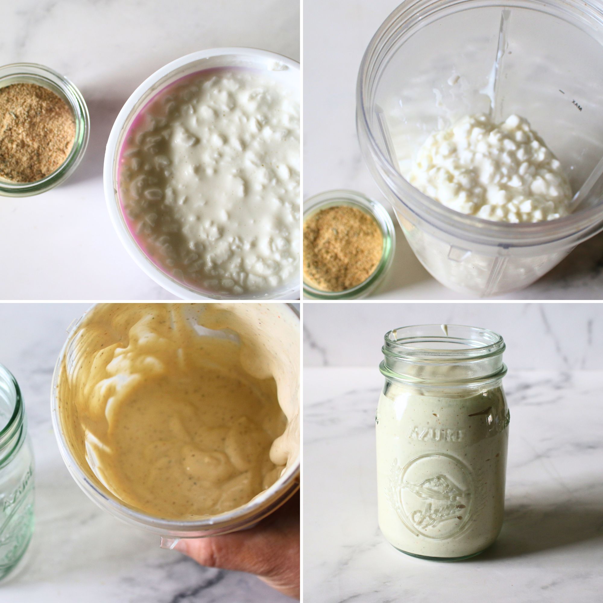 Cottage cheese and ranch seasoning, blended together in a blender.