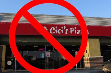 Cici's Pizza logo with a big red "cancel" symbol over it