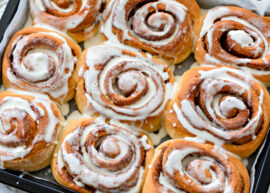 Cinnamon buns in close up.