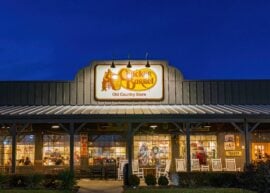 Cracker Barrel storefront illuminated at night