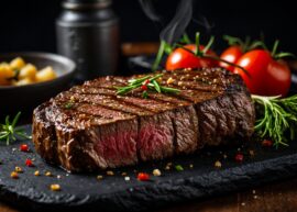 Steak on a plate with accompaniments