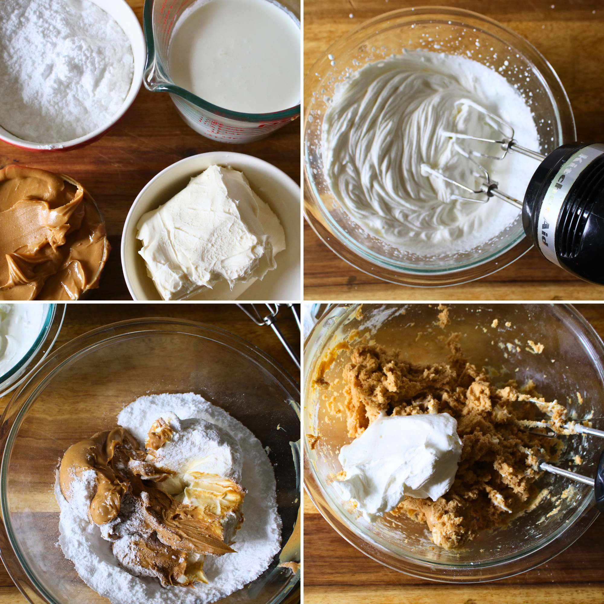 Whipped peanut butter mouse, combined with whipped cream, and turned into a mousse.