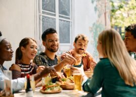 People eating Mexican food