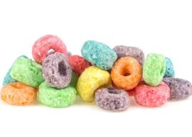 close-up of various Froot Loops.