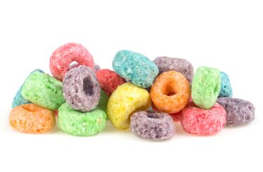 close-up of various Froot Loops.