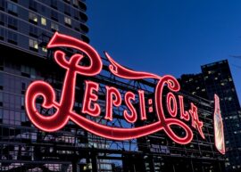 Pepsi-Cola sign, lit up
