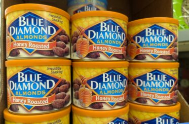 Stacked Blue Diamond almonds tins
