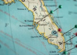 State Map of Tampa, Florida, United States, with Travel Pins